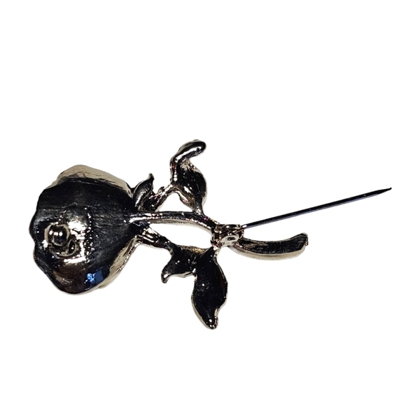 Vintage Silver Tone Rose Flower White Faux Pearl Pin Brooch - Picture 5 of 7